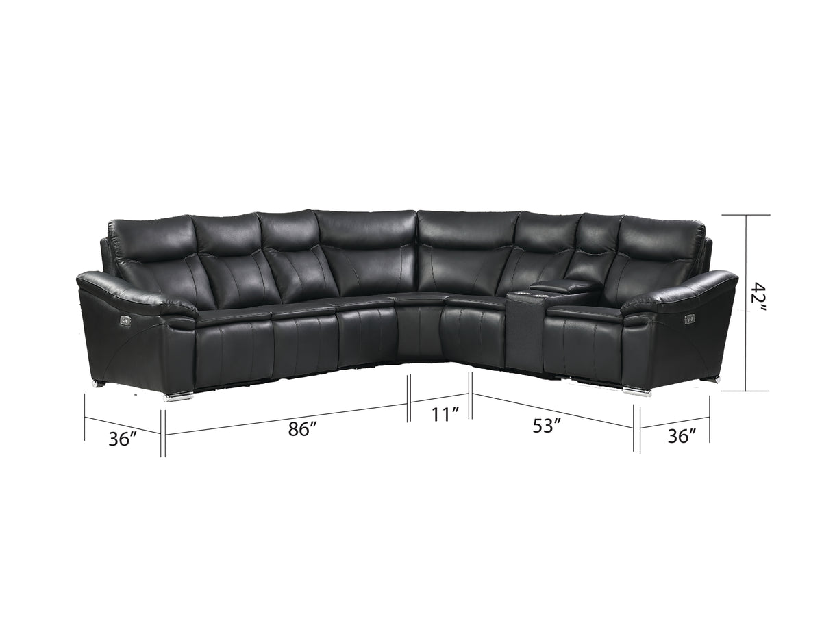 Eliana Black Genuine Leather Power Reclining Sectional with Console