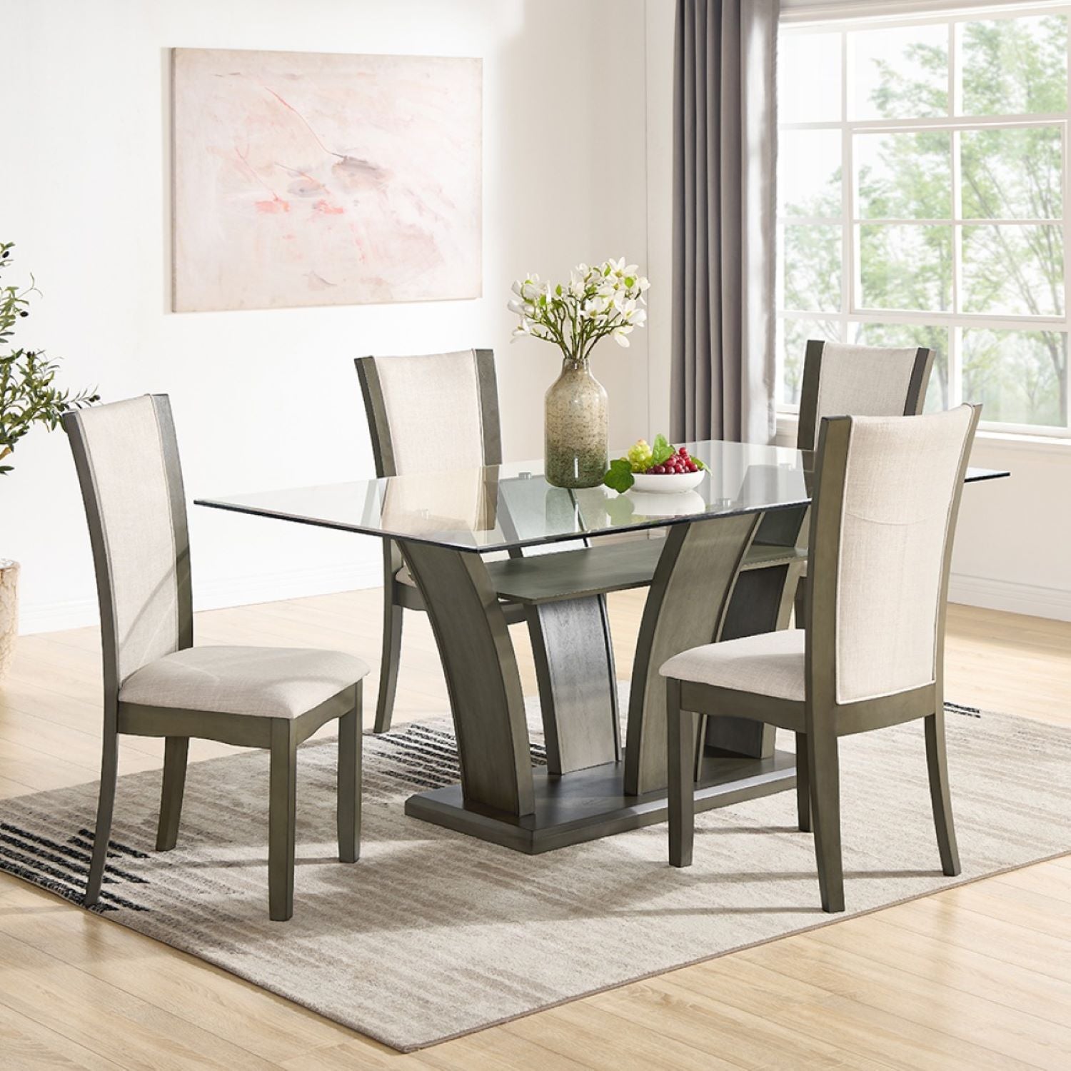 Aria Glass Dining Table + 4 Chairs Grey 183725