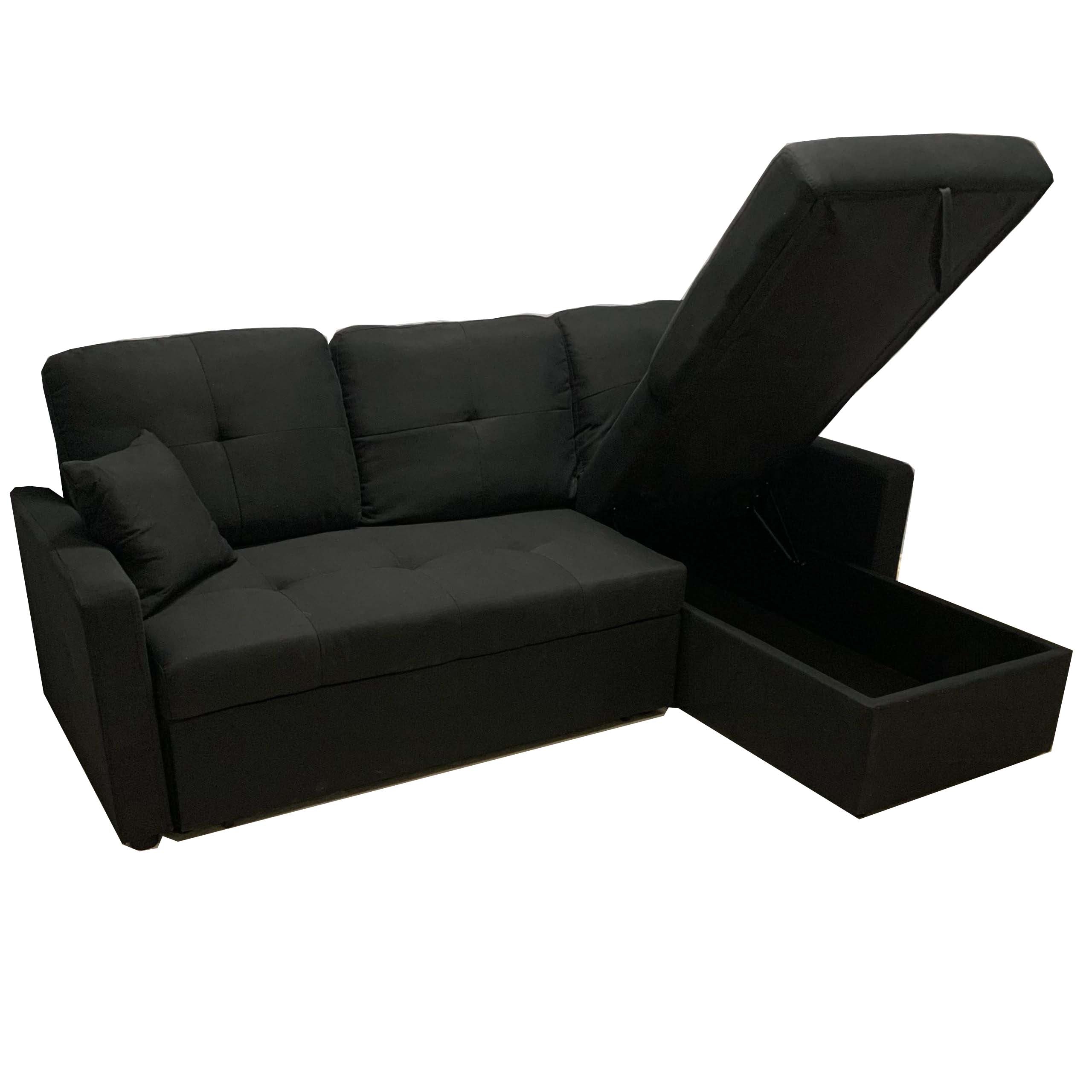 Reversible Black Fabric Pull Out Sectional Sofa Bed With Storage 1866