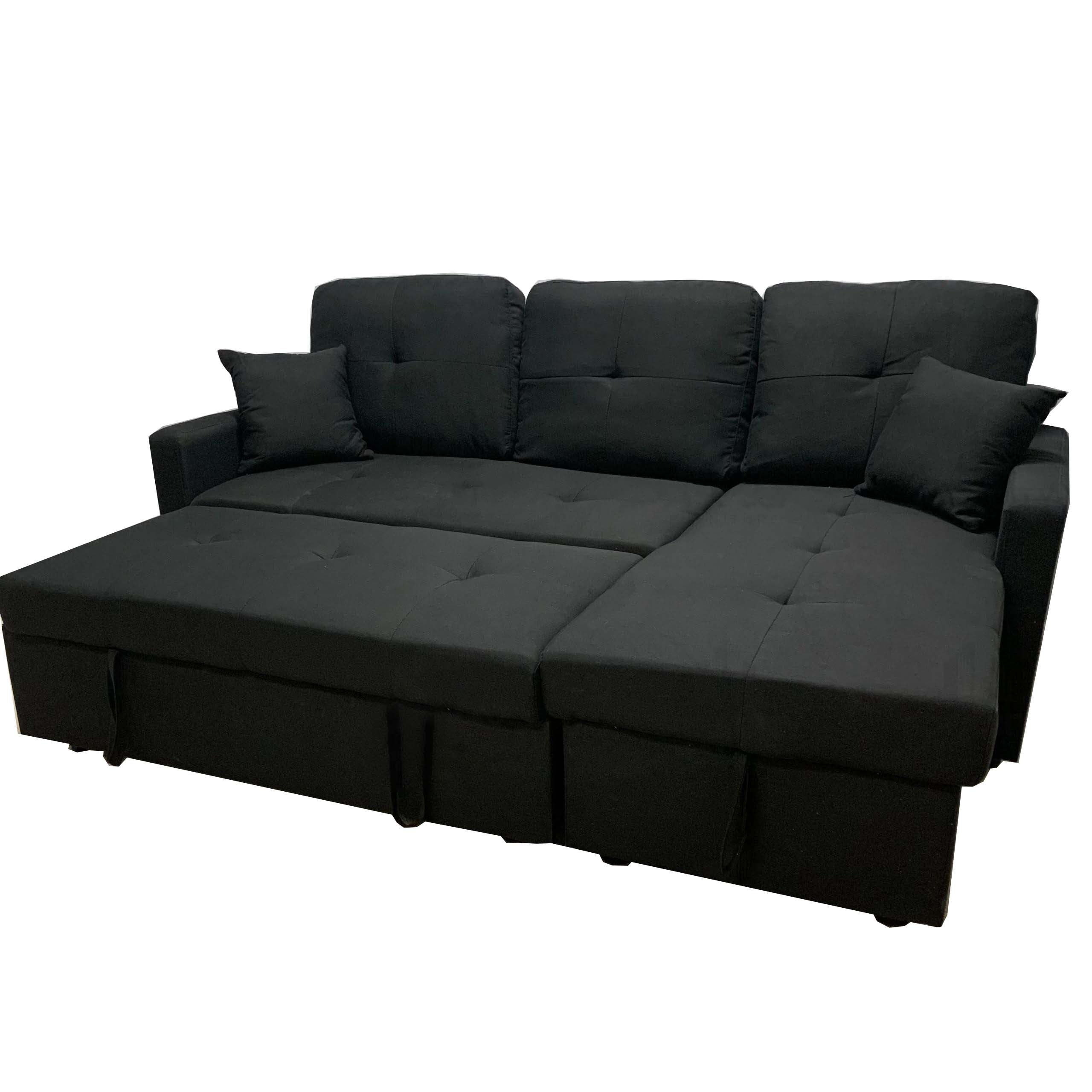 Reversible Black Fabric Pull Out Sectional Sofa Bed With Storage 1866