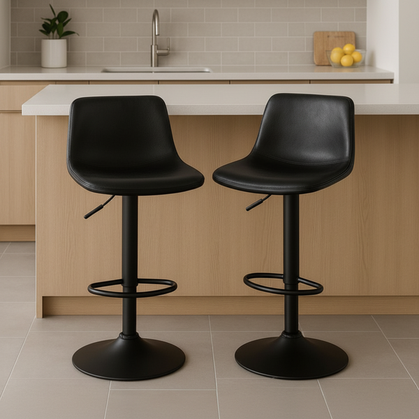 2 Piece Black Faux leather Fabric Bar Stools 3299