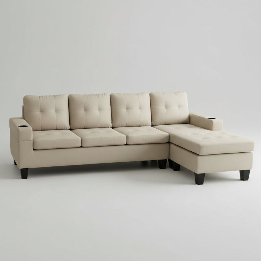 Beige sectional sofa on a plain background