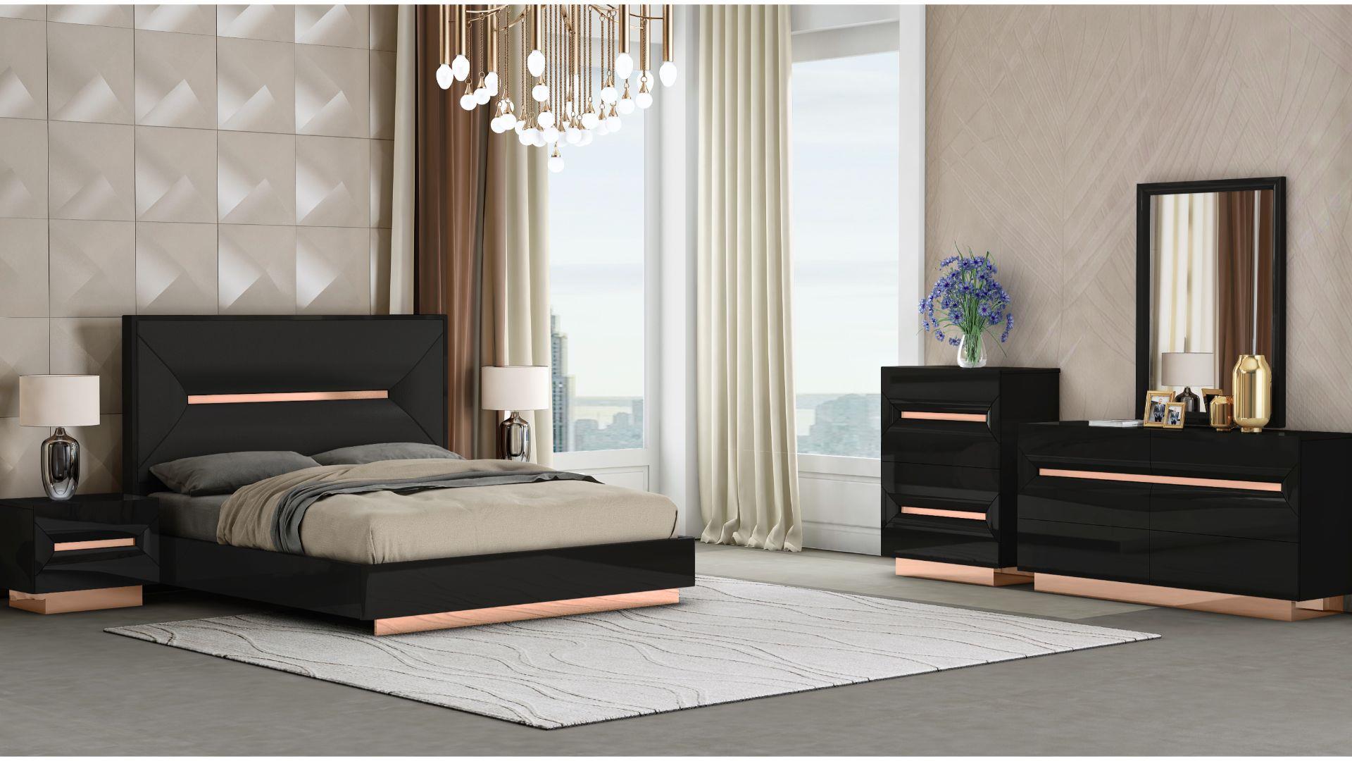 Talia Black Lacquer & Rose Gold Bed With PU Headboard 2071