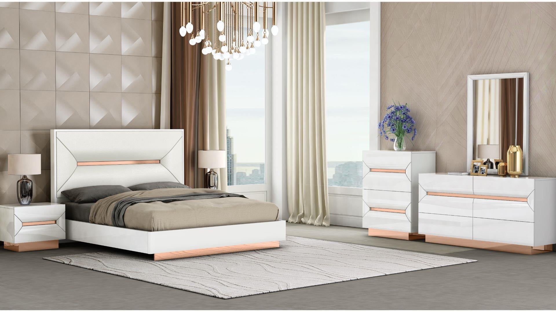 Talia White Lacquer & Rose Gold Bed With PU Headboard 2071