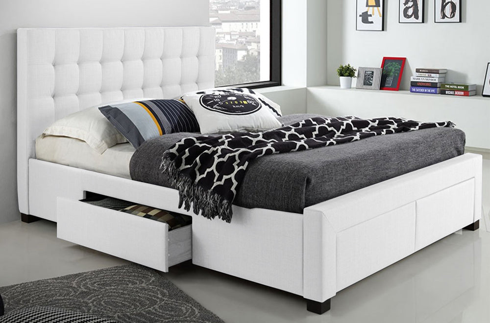 White Fabric Bed with Drawers 2152