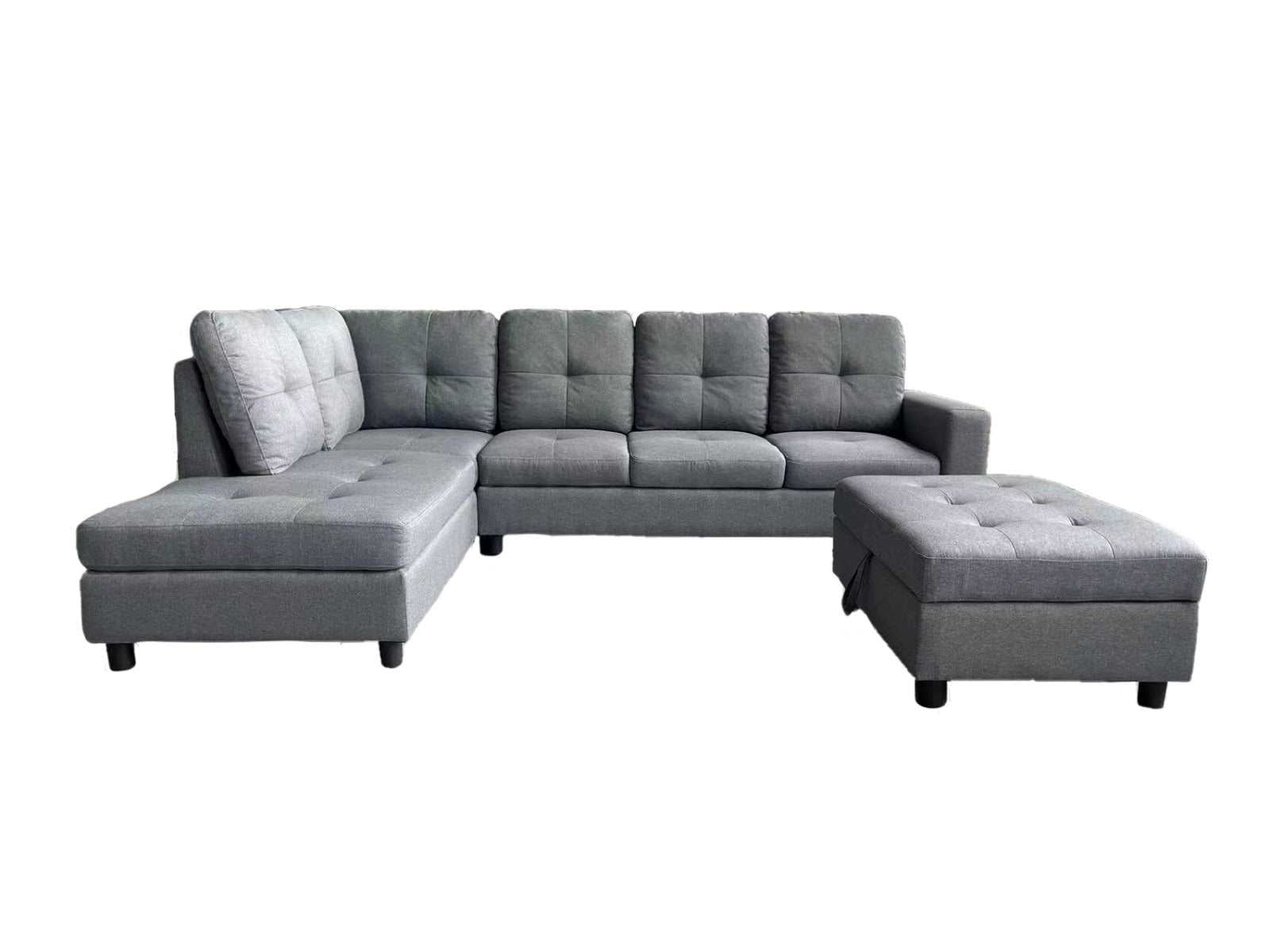 Linen Fabric Sectional Sofa With Storage Ottoman 2208