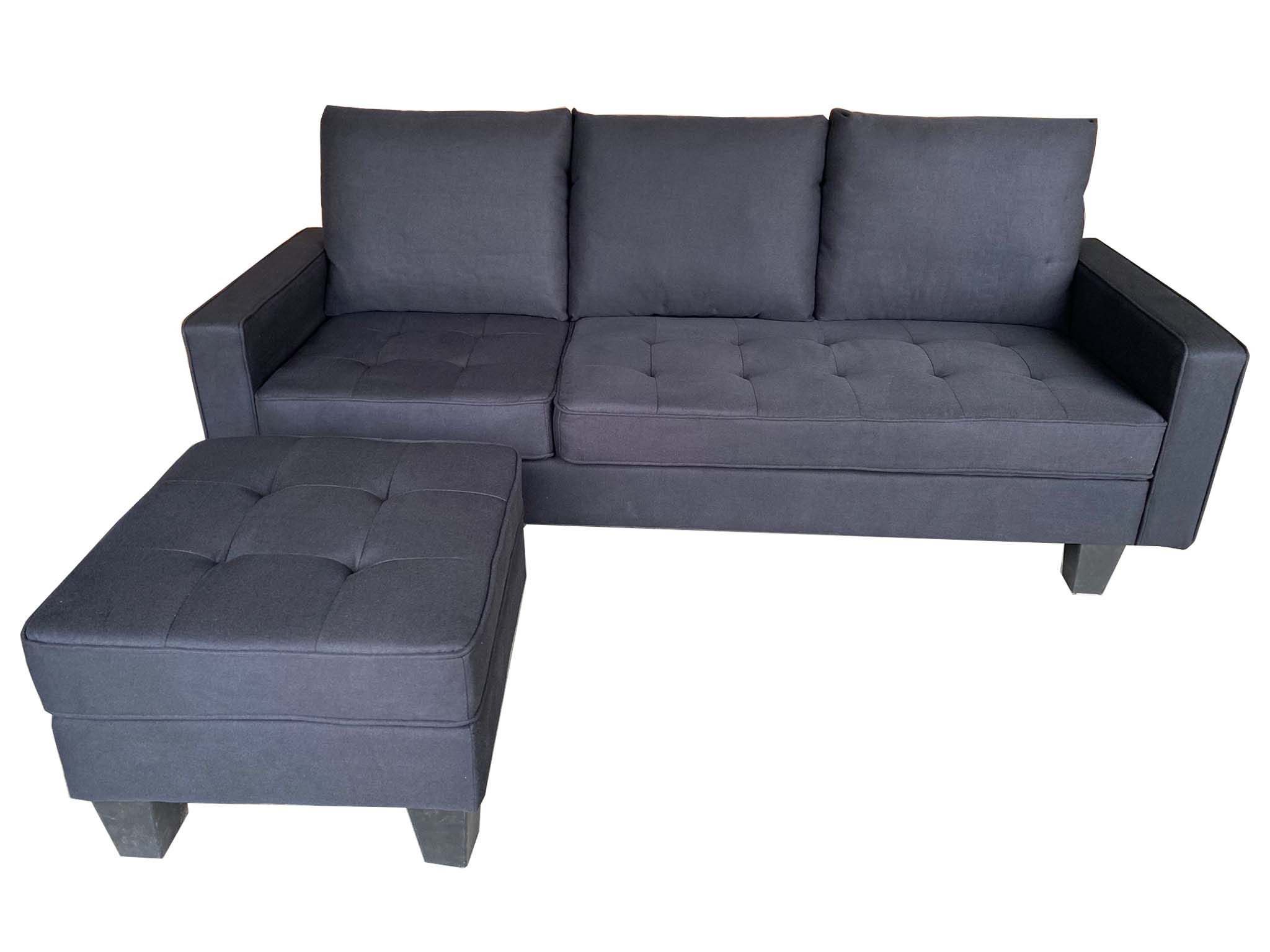Black Fabric Sectional Sofa with Floating Ottoman 2209