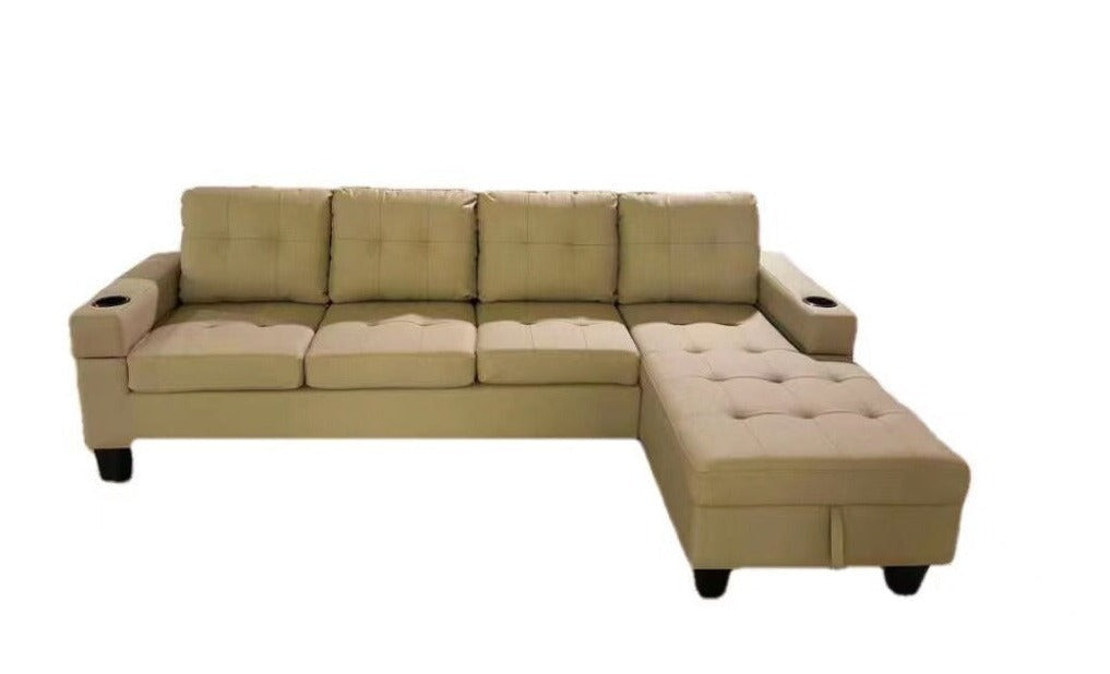 Beige PU Sectional Sofa with Cup Holder 2218