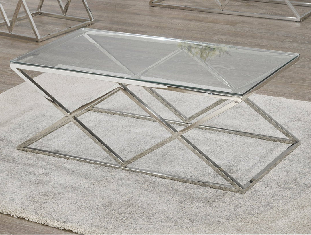 Glass Coffee Table With Stainless Steel Legs IF-2352