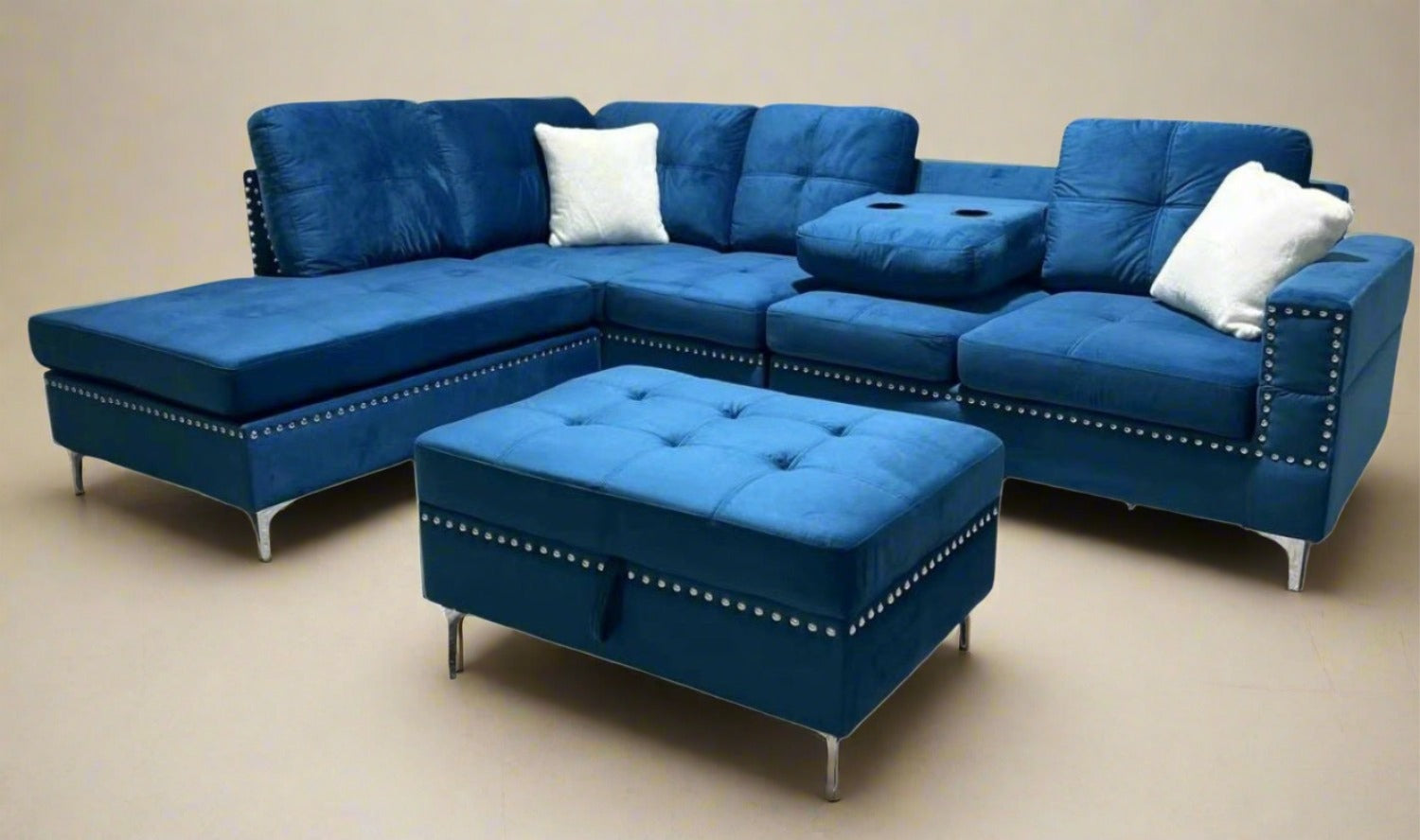 Velvet Reversible Sectional Sofa with Ottoman 2402