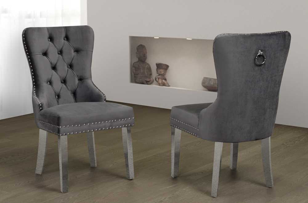 2 Pc Grey Velvet Dining Chair T247G