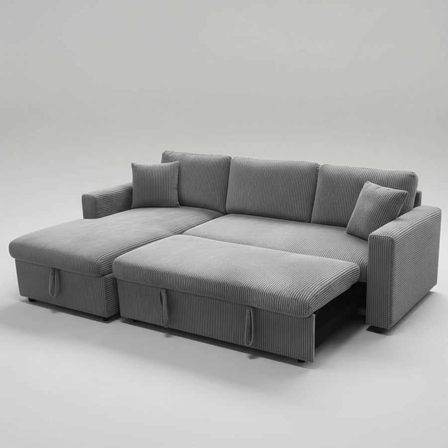 Gray sectional sofa on a light gray background