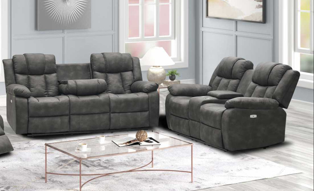 Gray Fabric Power Recliner 2 PC Sofa Set 3051