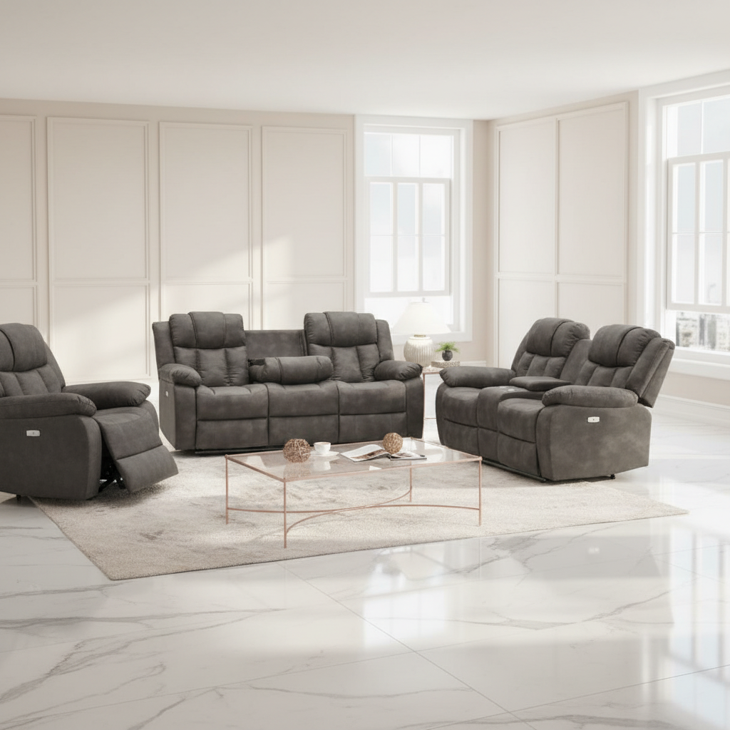 Gray Fabric Power Recliner 2 PC Sofa Set 3051
