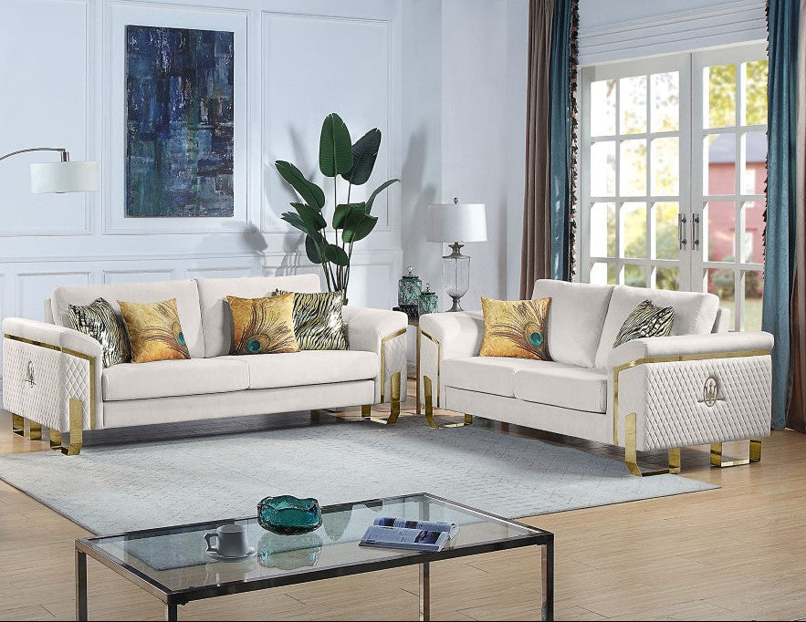 2 PC Sofa Set Cream 2200