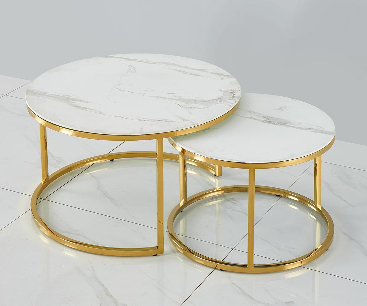 Carina Nesting Coffee Table White Marble Glass with Gold finish 131