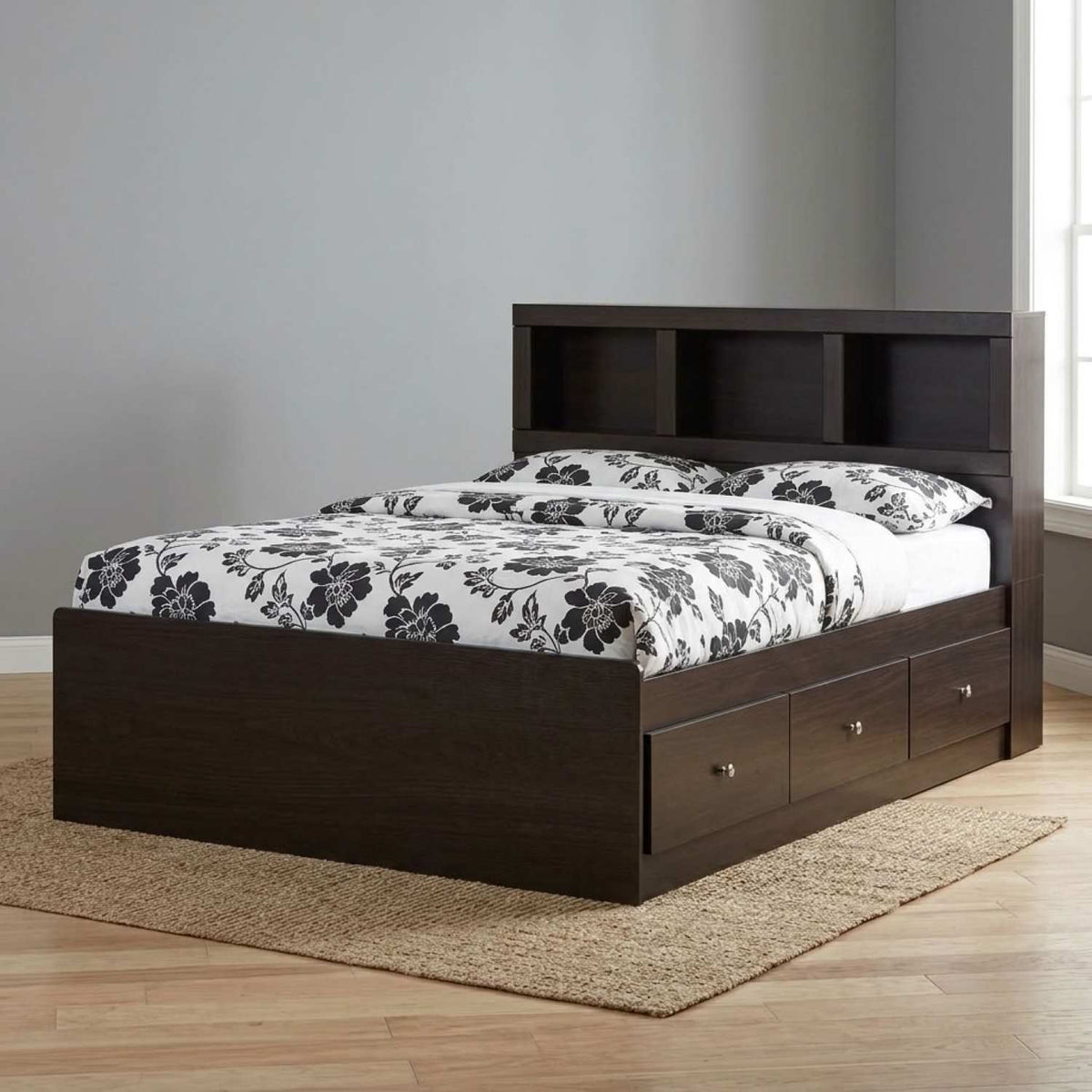 365 Canadian Made Storage Bed with Bookcase Headboard