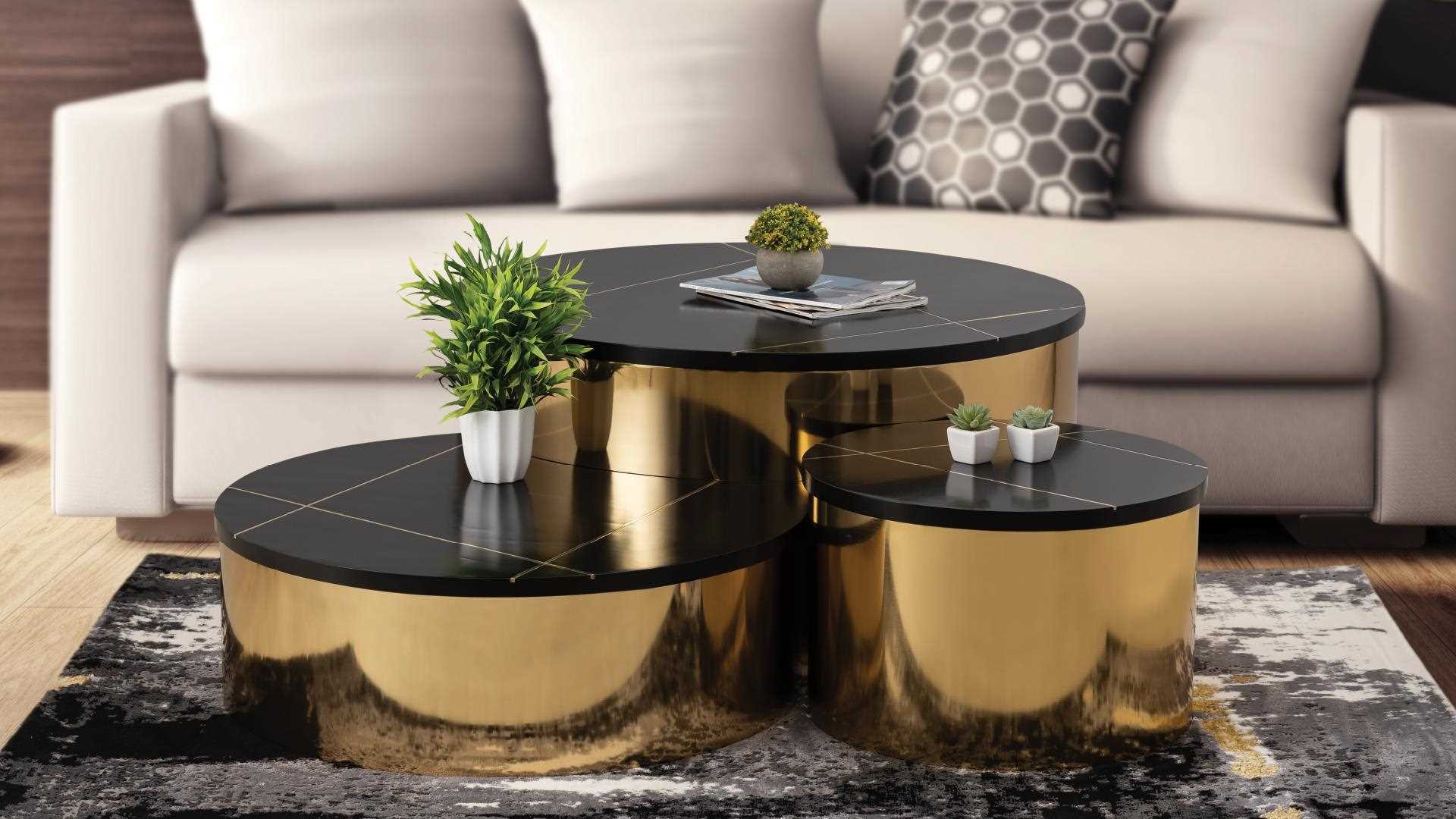 3PC Coffee Table Set Gold 805