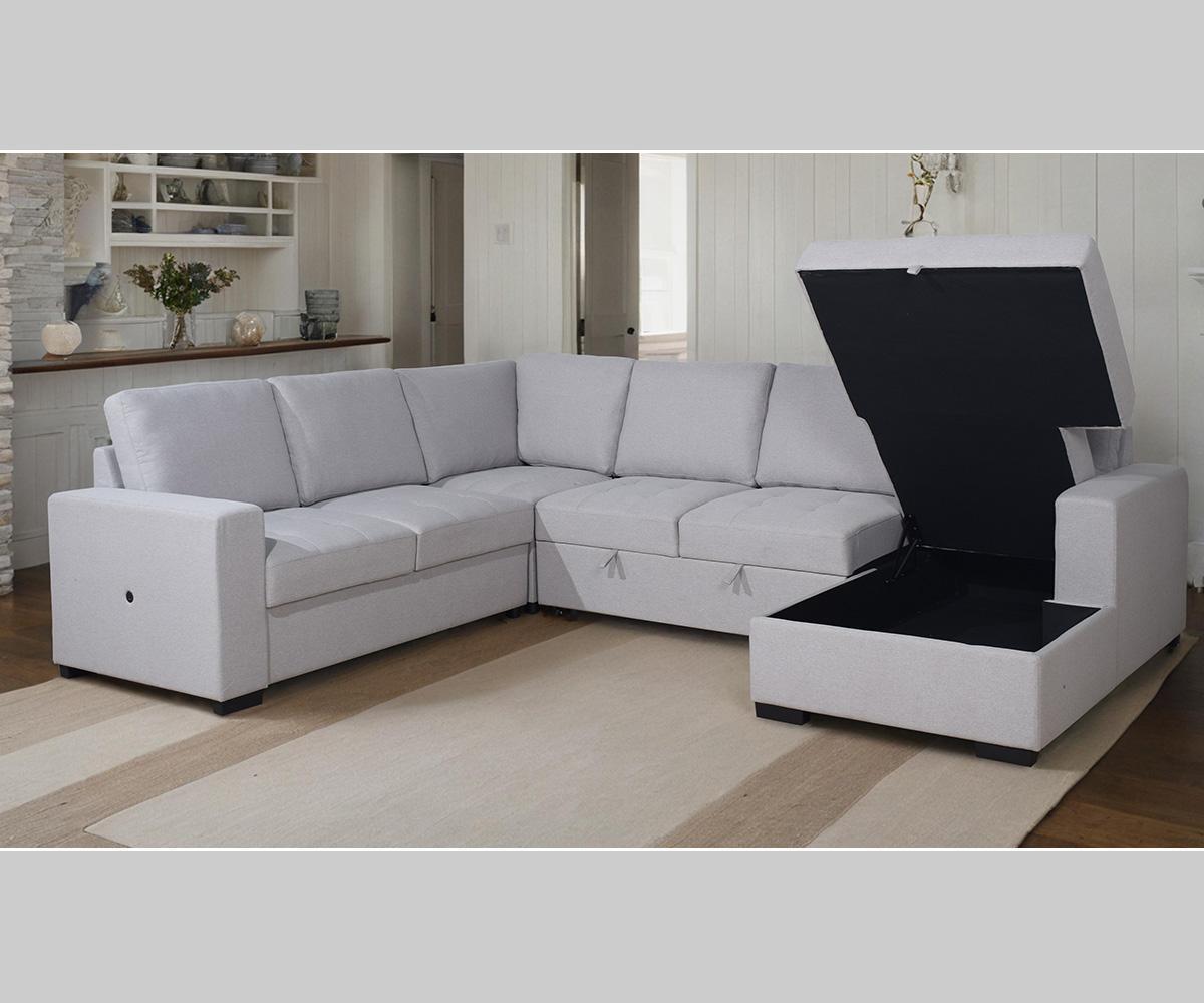 Xander Sectional Sofa Bed Grey Fabric 4125