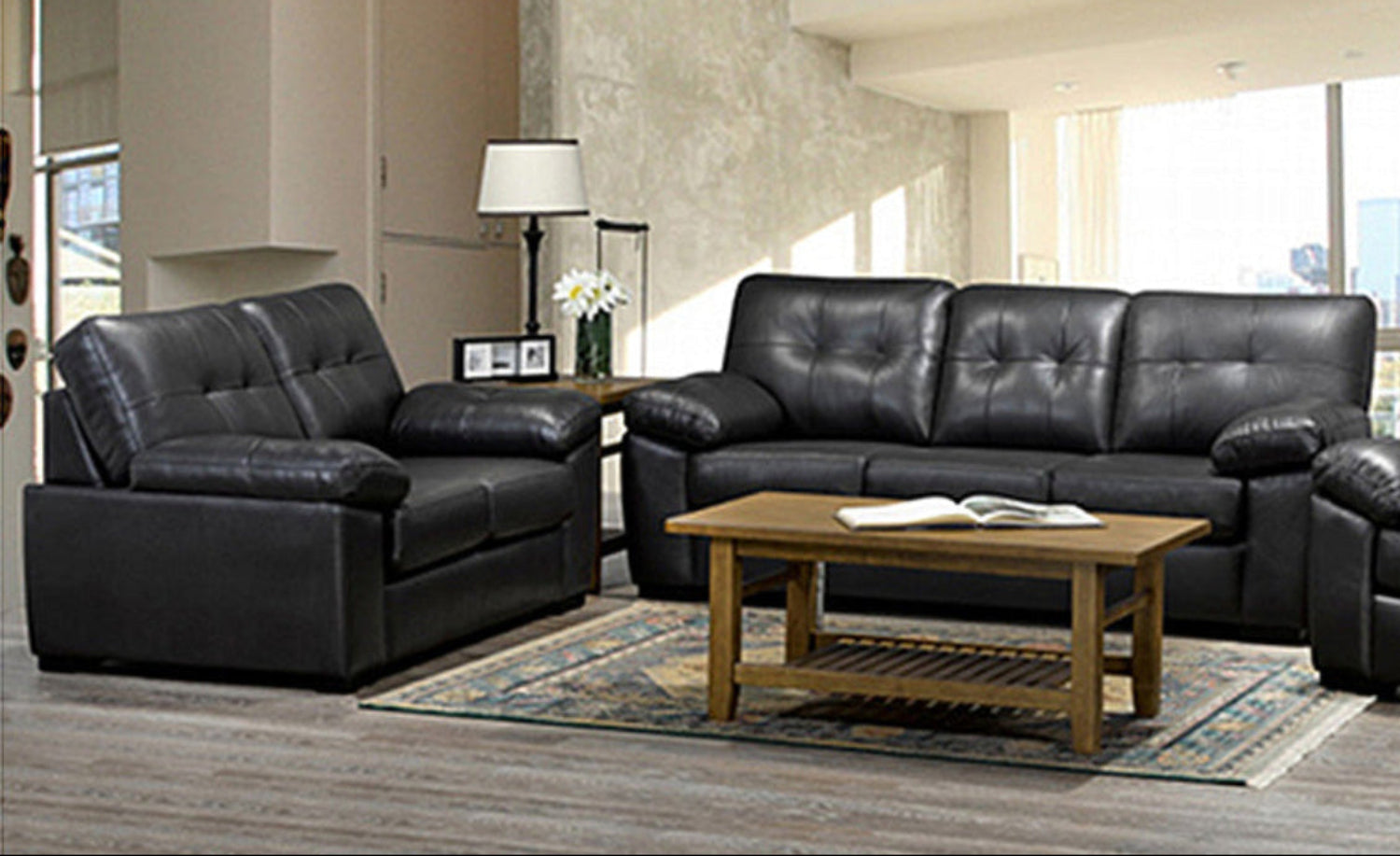 Canadian Made Genuine Leather Zurick Black Sofa Set 4392
