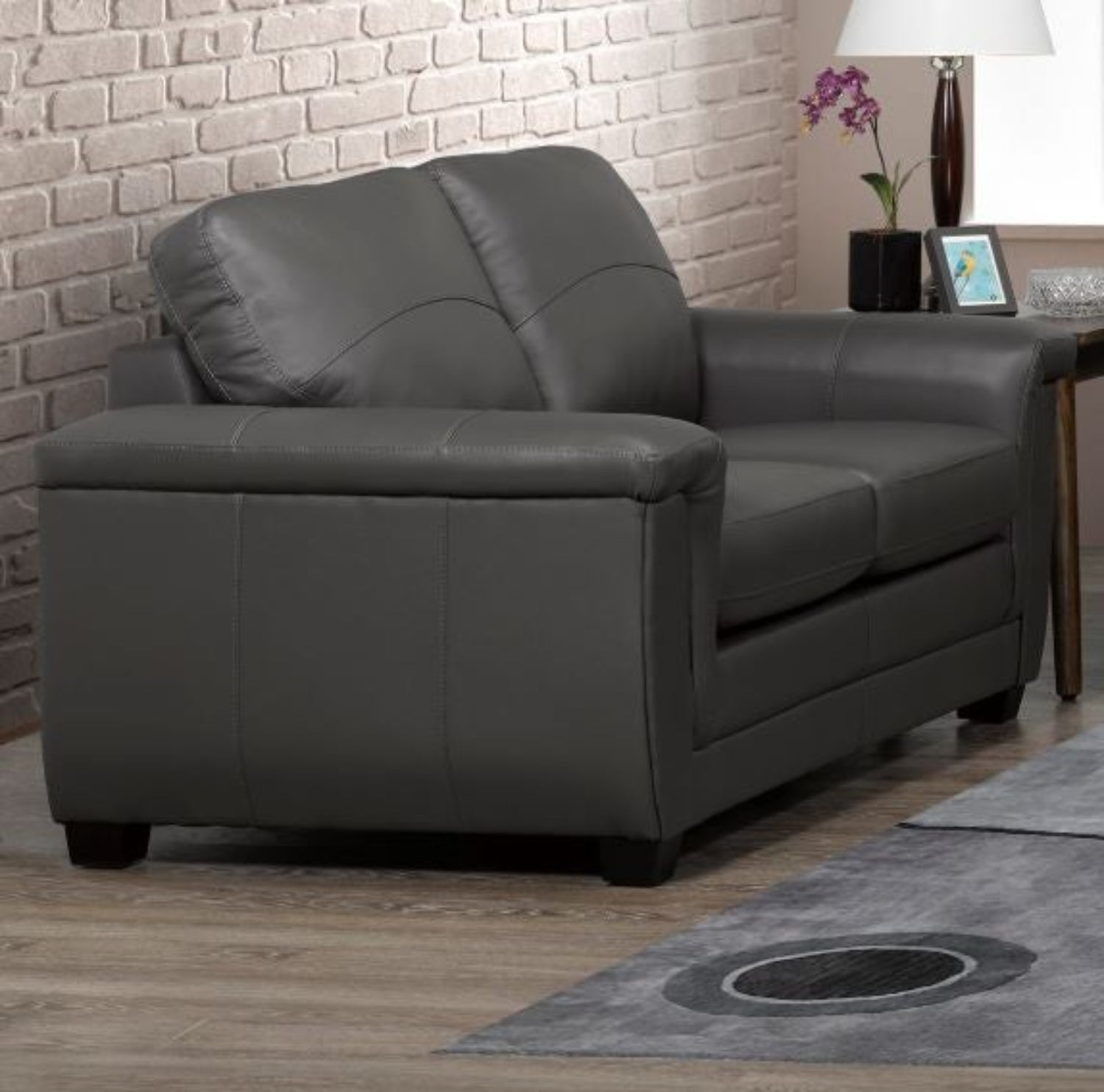 Canadian Made Genuine Leather Zurick Grey Loveseat 4395