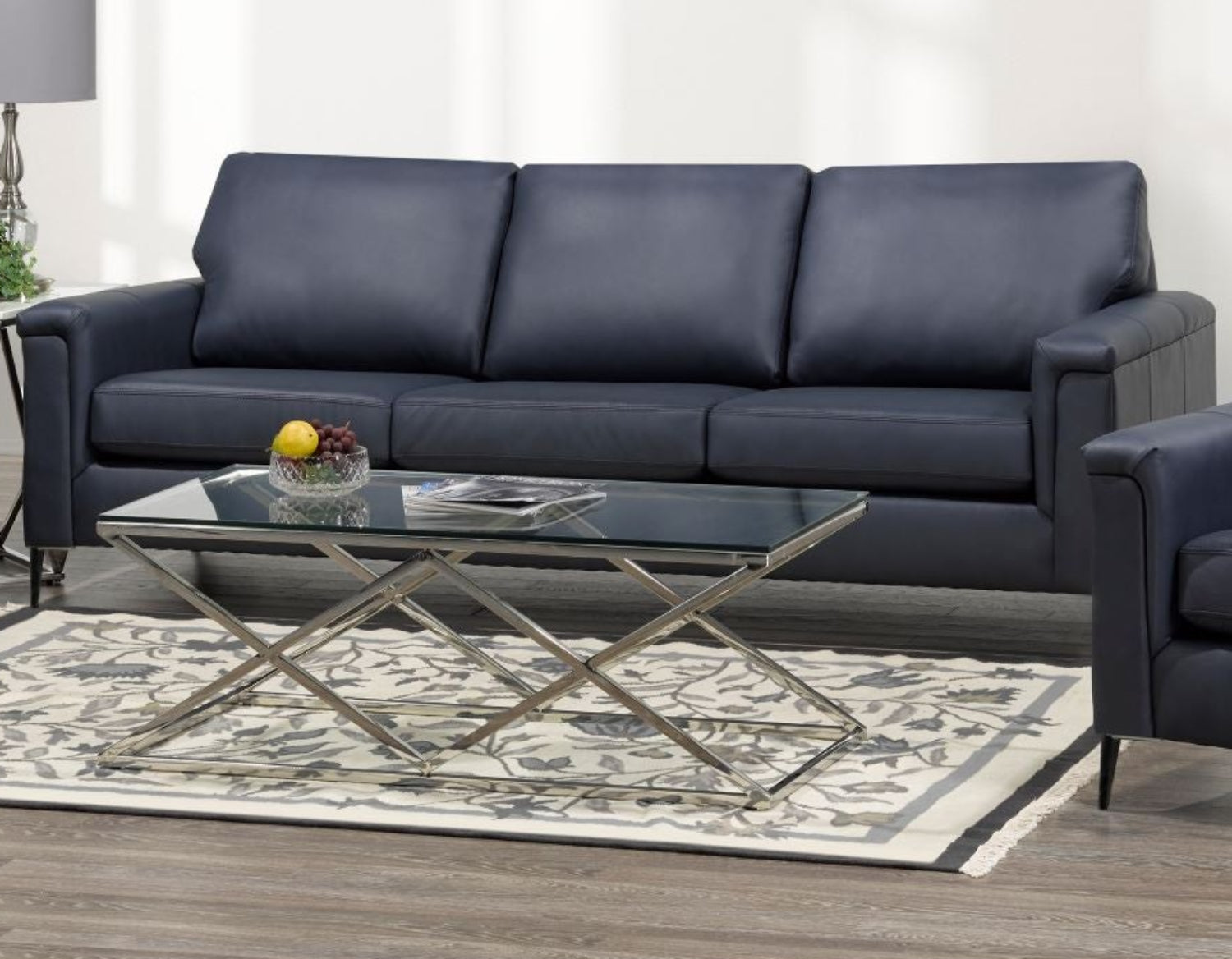 Canadian Made Genuine Top Grain Leather Zurick Navy Sofa 4414