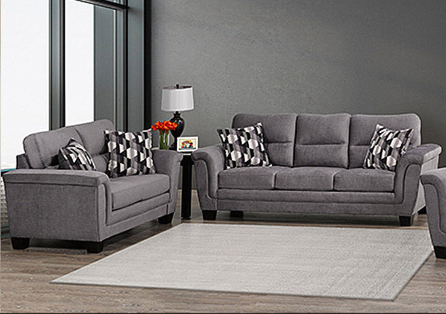 Canadian Made Beehive Smoke Fabric Loveseat 4415