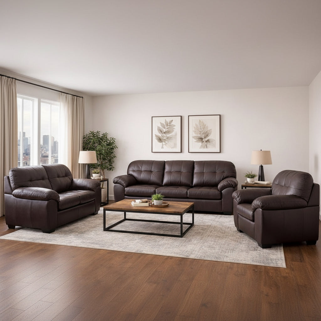 Canadian Made Genuine Leather Zurick Chocolate Sofa Set 4800