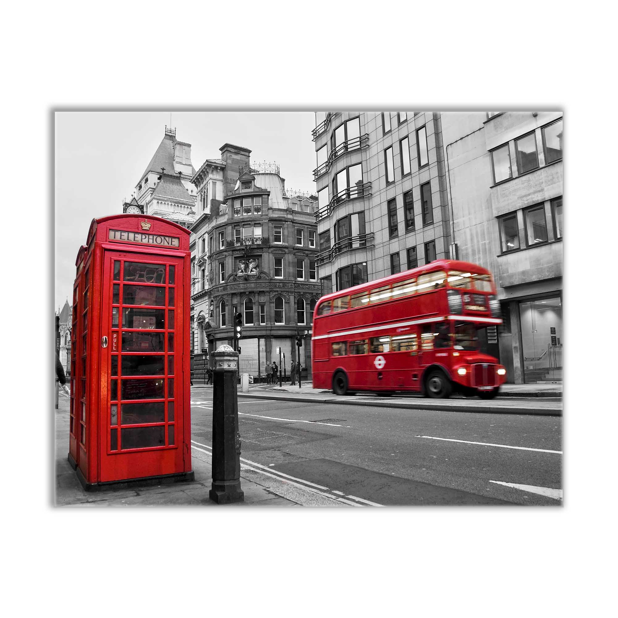 Iconic Red Double Decker Bus & Phone Booth Canvas Art 36" x 48"