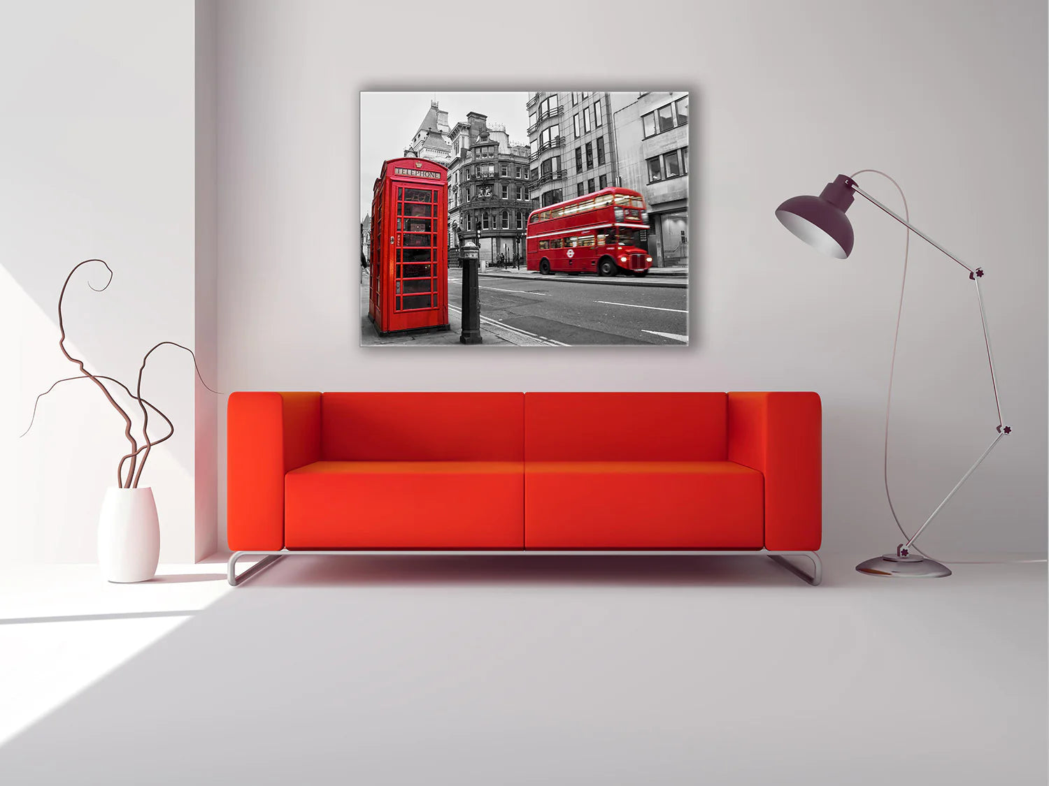 Iconic Red Double Decker Bus & Phone Booth Canvas Art 36" x 48"