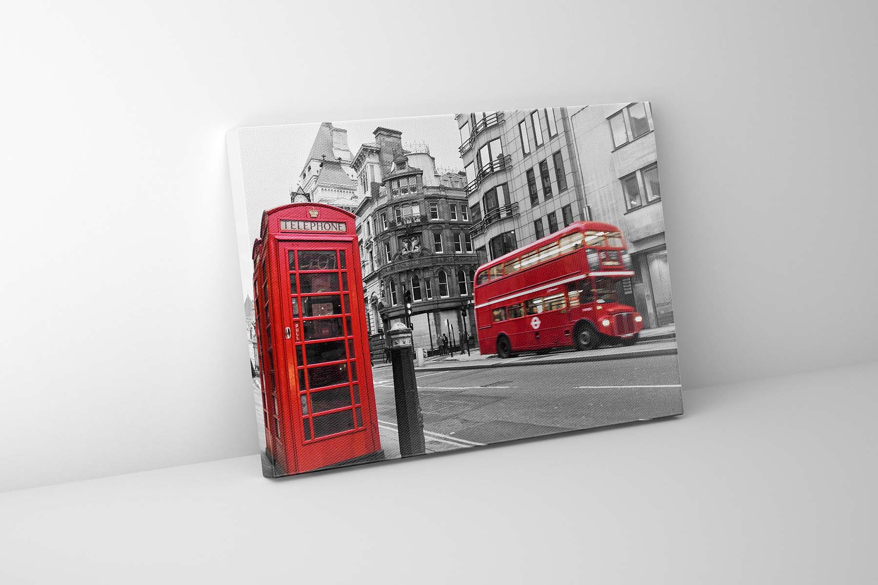 Iconic Red Double Decker Bus & Phone Booth Canvas Art 36" x 48"