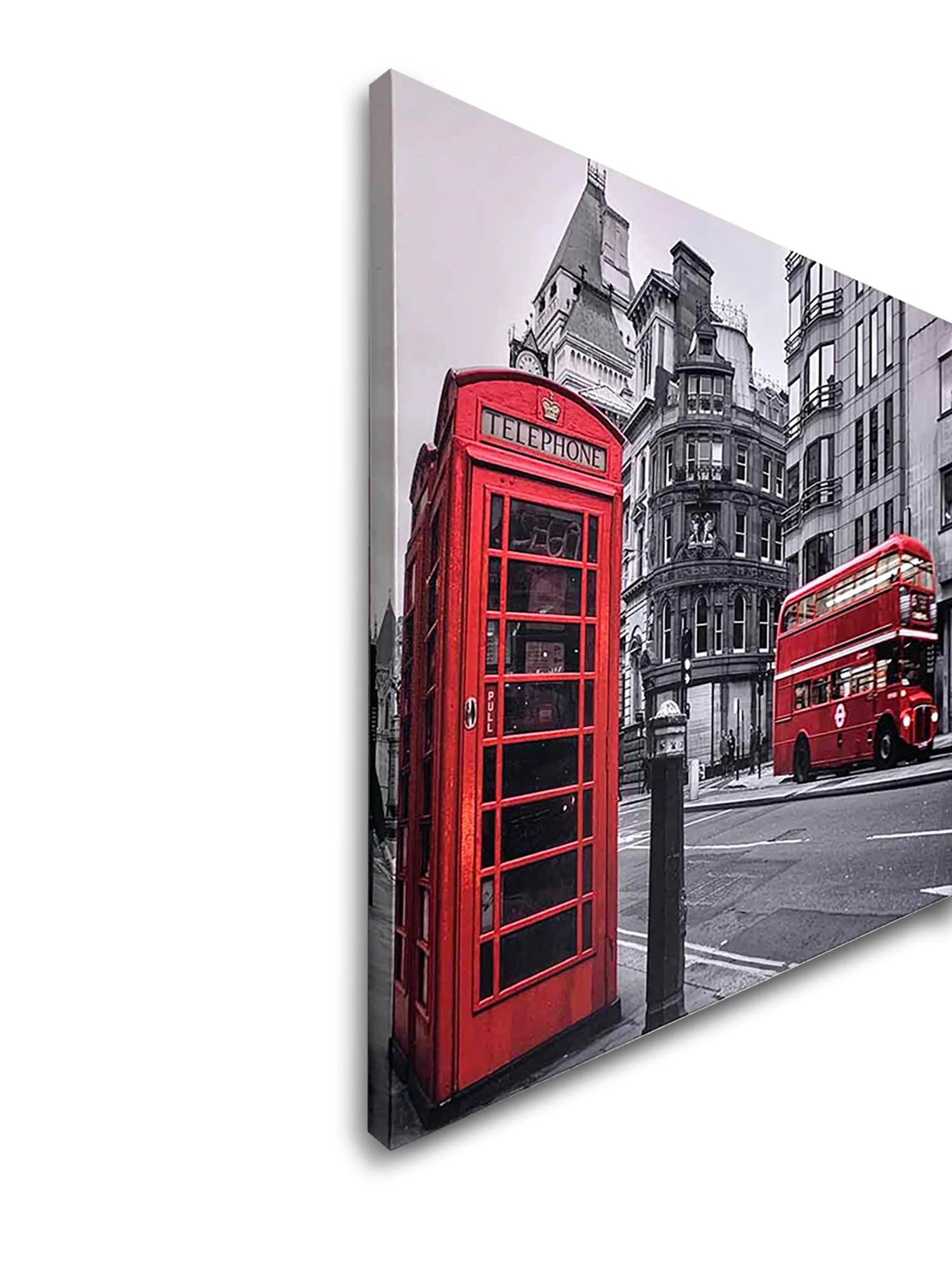 Iconic Red Double Decker Bus & Phone Booth Canvas Art 36" x 48"