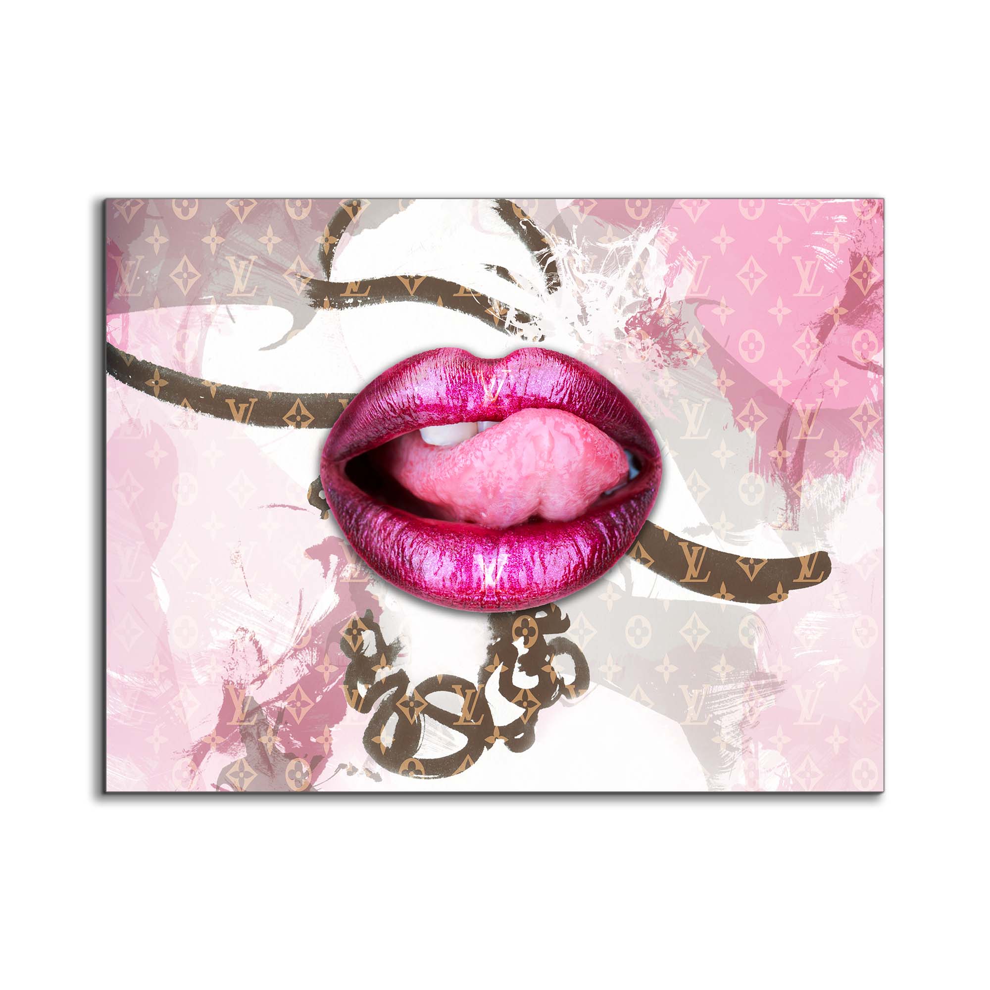 Pink Lips Overlay Canvas Art 48" x 36"