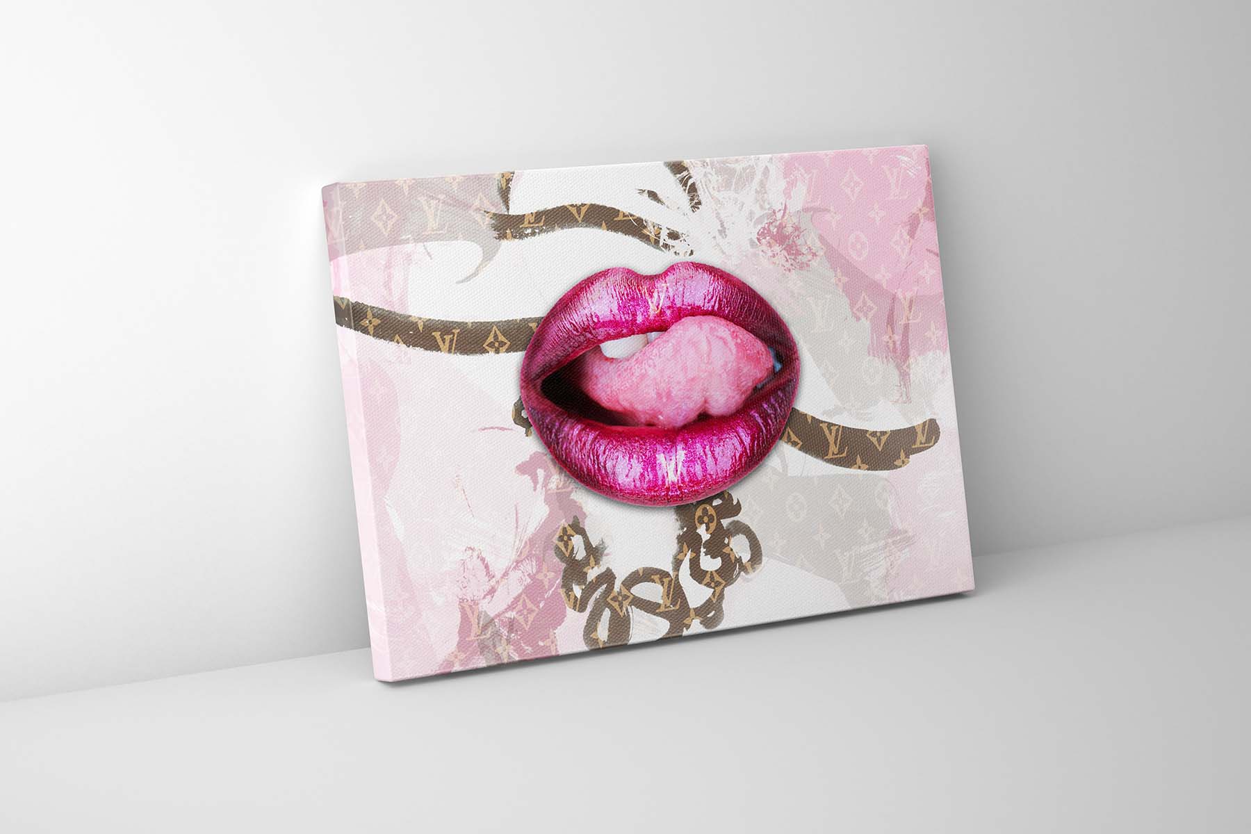 Pink Lips Overlay Canvas Art 48" x 36"