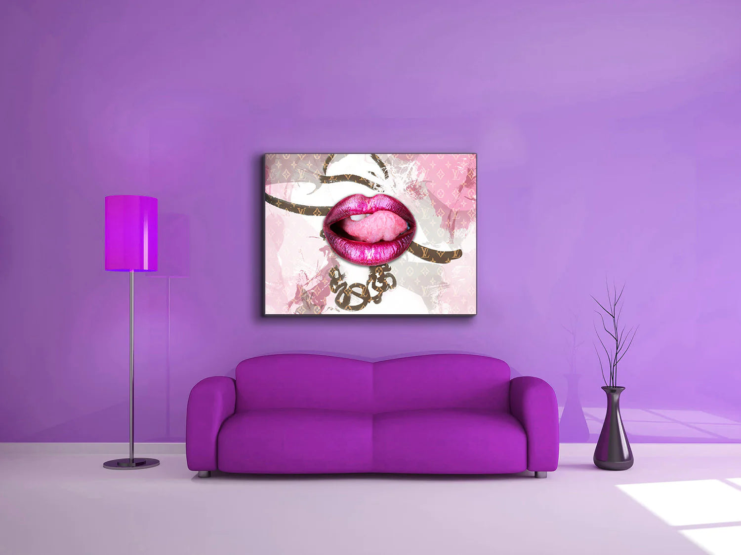 Pink Lips Overlay Canvas Art 48" x 36"