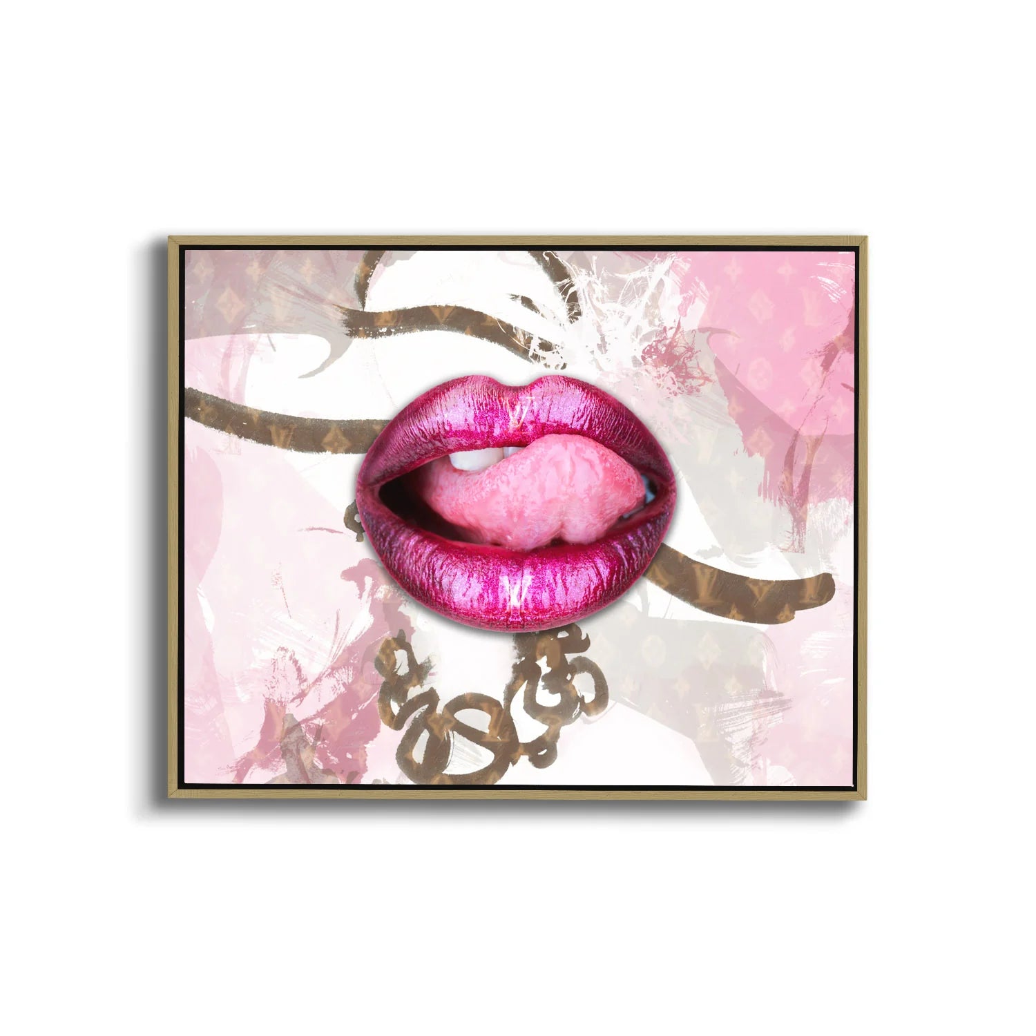 Pink Lips Overlay Canvas Art 48" x 36"