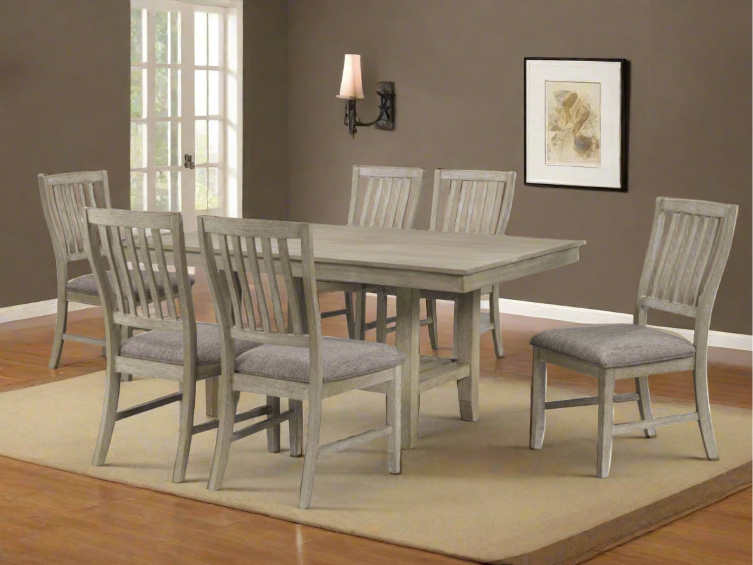 Victory Solid Wood Dining Table With 6 Chairs Champagne 4924