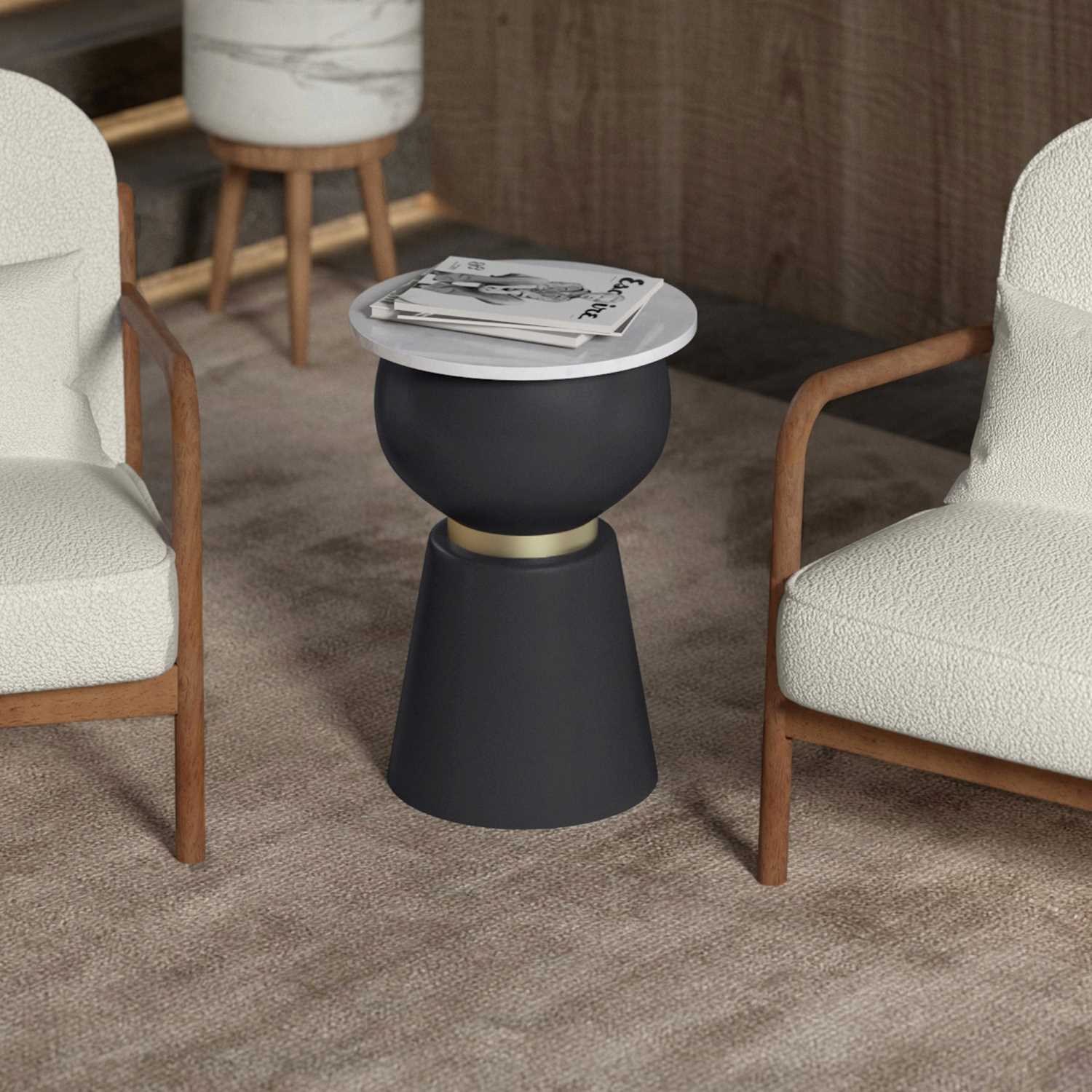 Alora Accent Table in Black and White and Brushed Gold 501-924