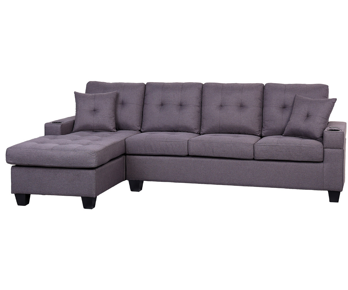 Newton Reversible Grey Fabric Sectional Sofa with Wireless Charger