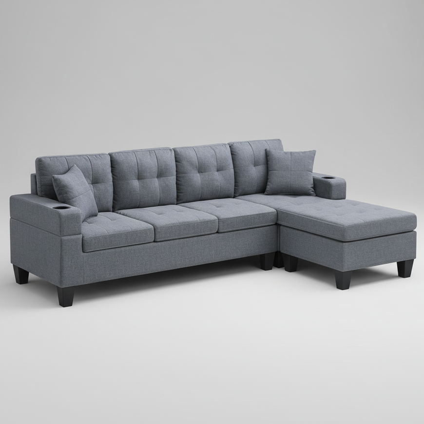 Reversible Sectional Sofa Grey Fabric 6212