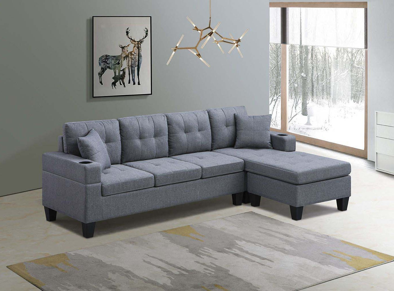 Reversible Sectional Sofa Grey Fabric 6212