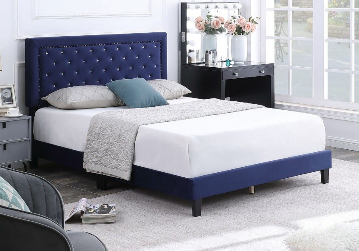 Solo Velvet Bed Frame Blue
