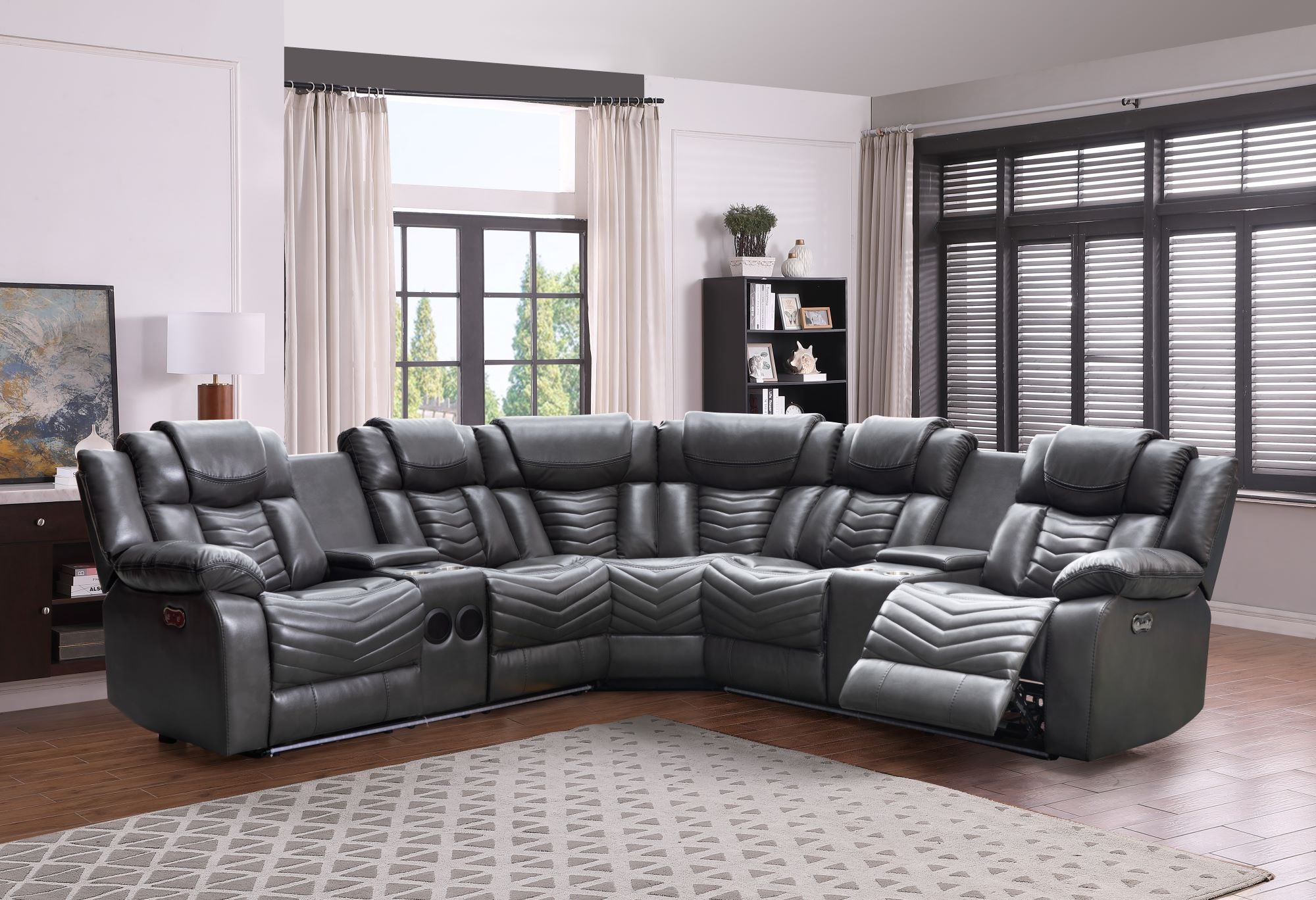 Rick Sectional Recliner Sofa - Grey Air Leather
