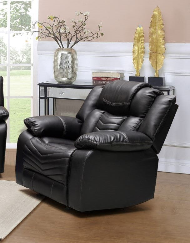 Roger 3PC Recliner sofa Collection Black Air Leather With Bluetooth Speaker