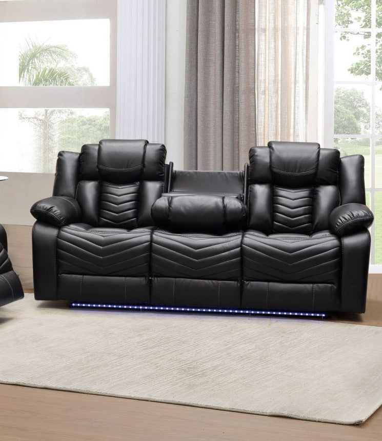 Roger 3PC Recliner sofa Collection Black Air Leather With Bluetooth Speaker