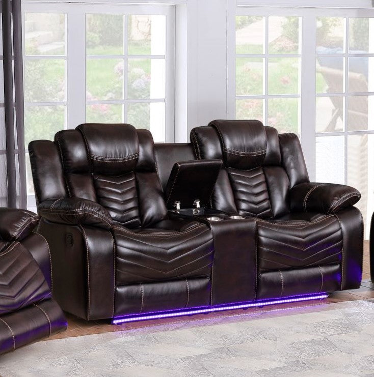 Roger 3PC Recliner sofa Collection Brown Air Leather With Bluetooth Speaker