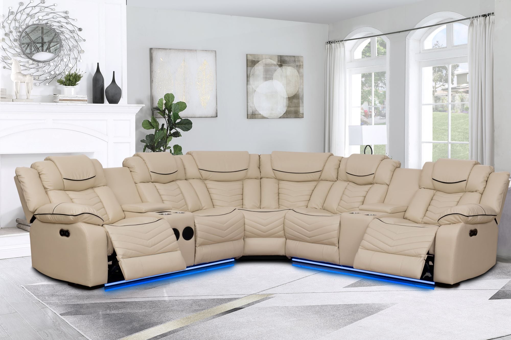 Rick Sectional Recliner Sofa - Beige Air Leather