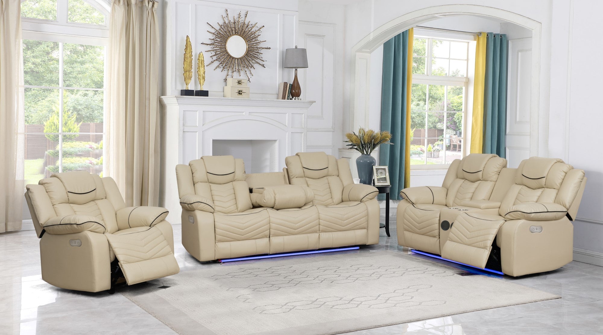 Roger Power Recliner sofa Collection Beige Air Leather