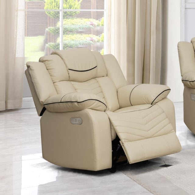 Roger 3PC Power Recliner Beige Air Leather Sofa Set With Bluetooth Speaker