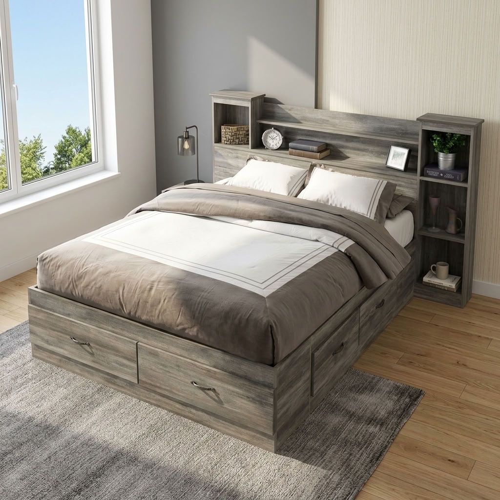 Canadian Made Wooden Bed Suede Grey 6730